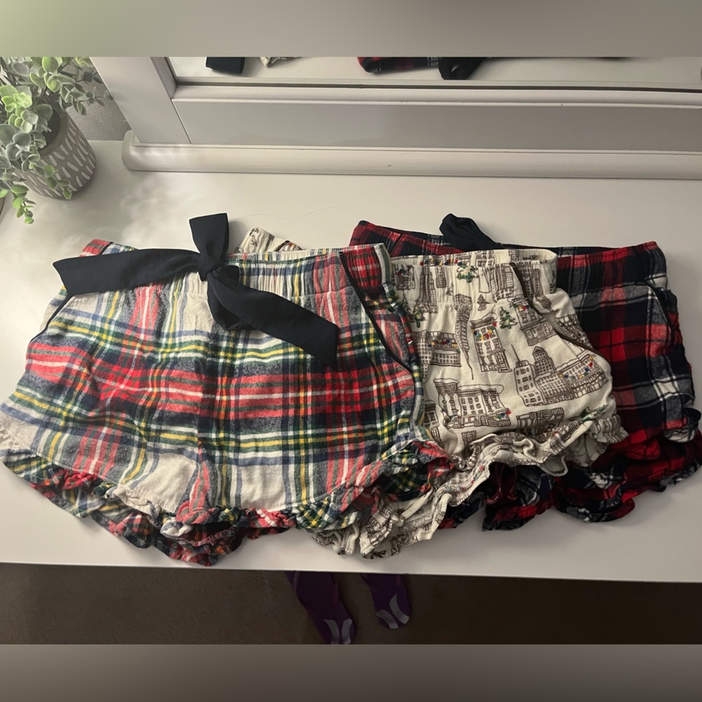 set of three flannel pajama shorts